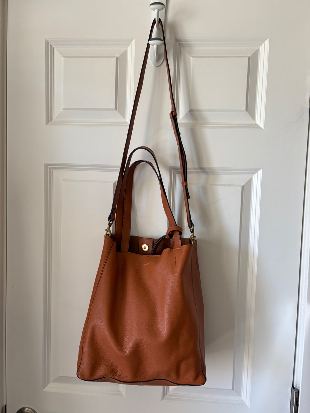 Lucky Brand Cognac Brown Leather Tote Bag with Removable Crossbody Strap
